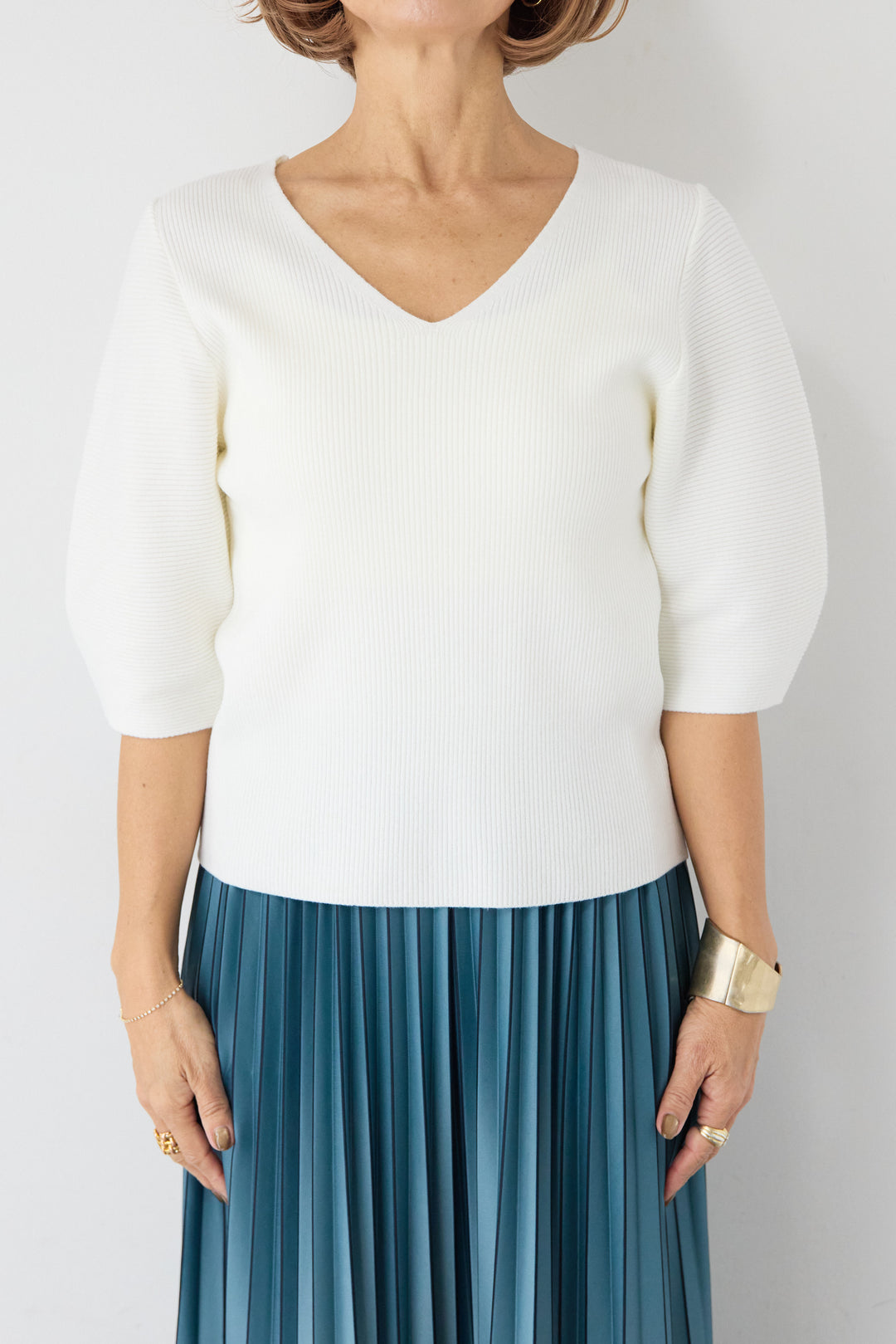 5分袖 Vネック リブプルオーバー