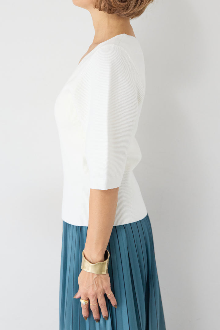 5分袖 Vネック リブプルオーバー