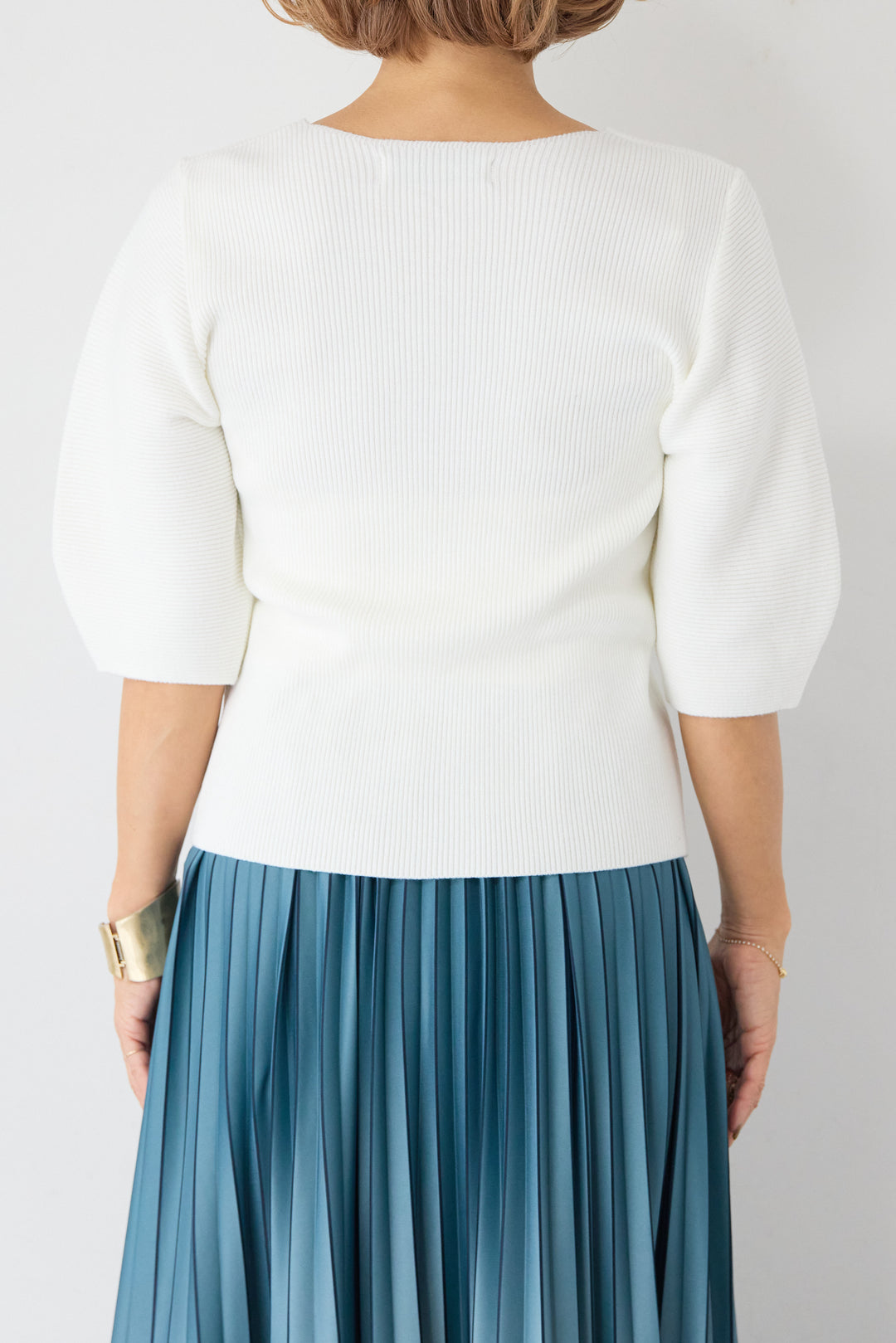 5分袖 Vネック リブプルオーバー