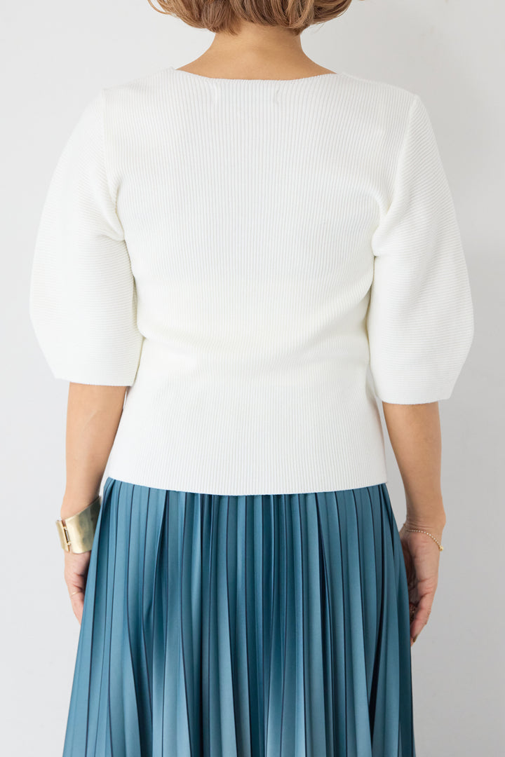 5分袖 Vネック リブプルオーバー