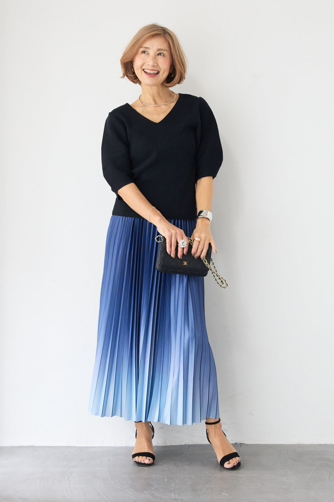 5分袖 Vネック リブプルオーバー