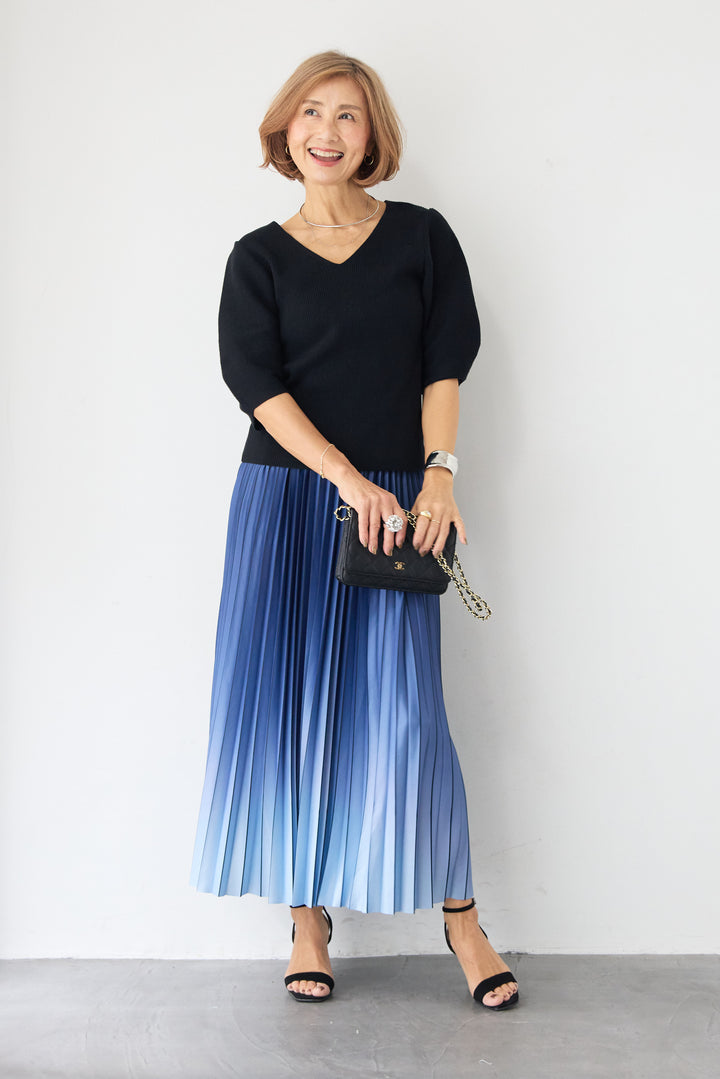 5分袖 Vネック リブプルオーバー