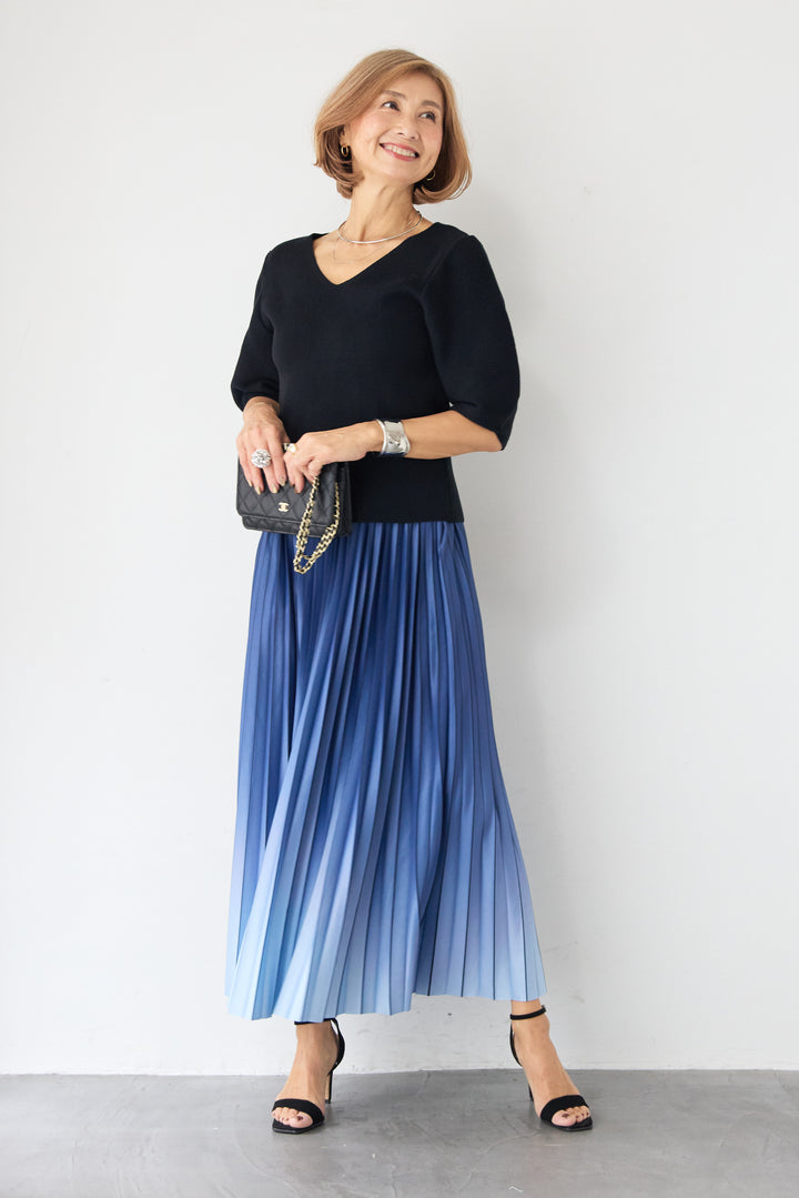 5分袖 Vネック リブプルオーバー