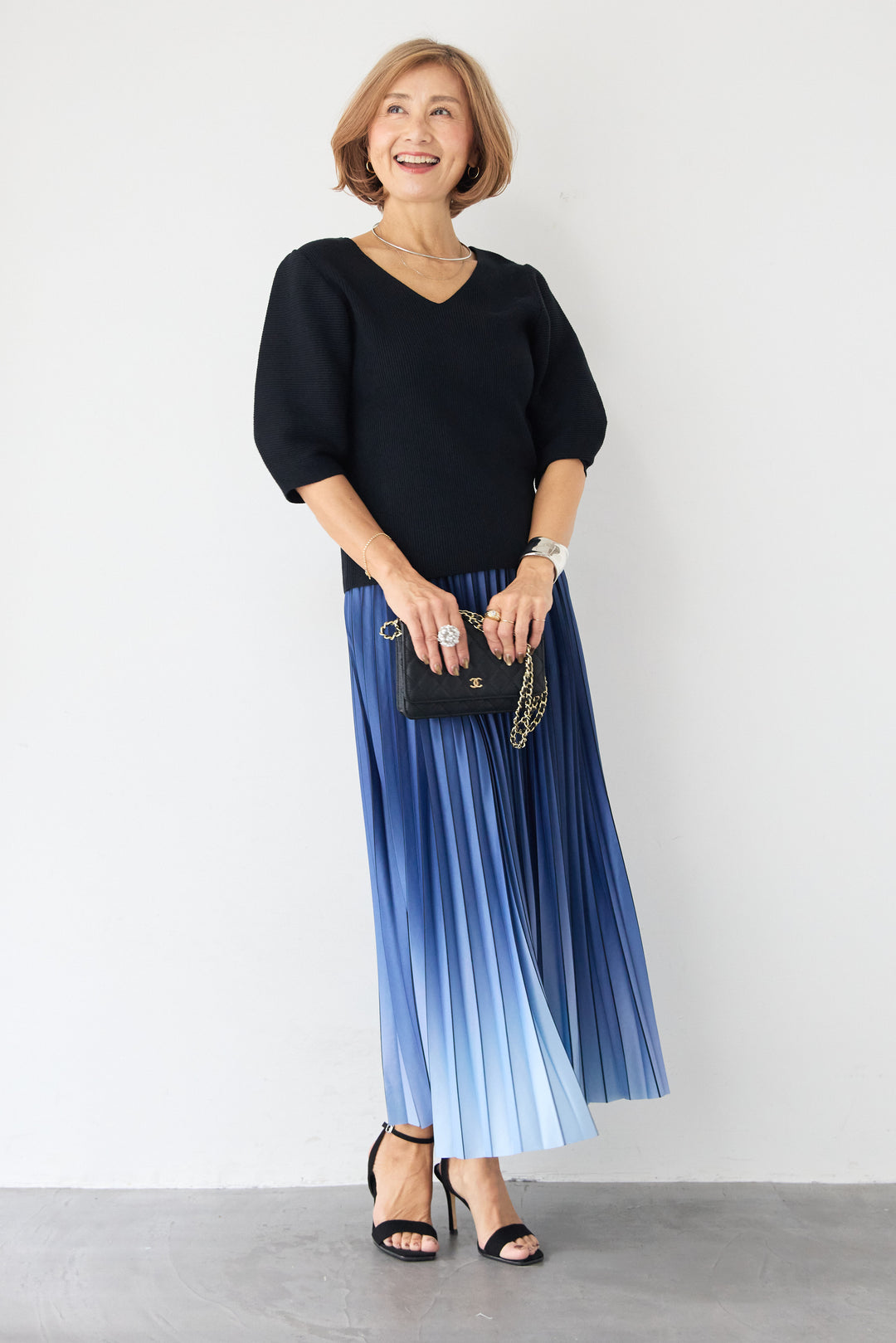 5分袖 Vネック リブプルオーバー