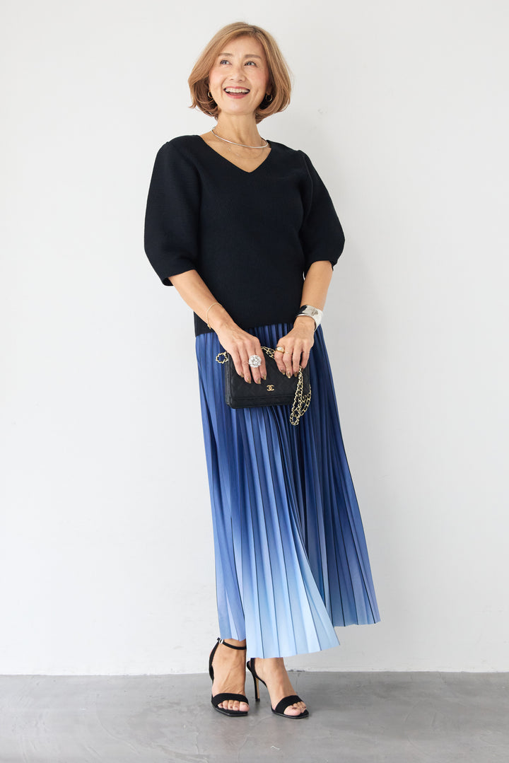 5分袖 Vネック リブプルオーバー