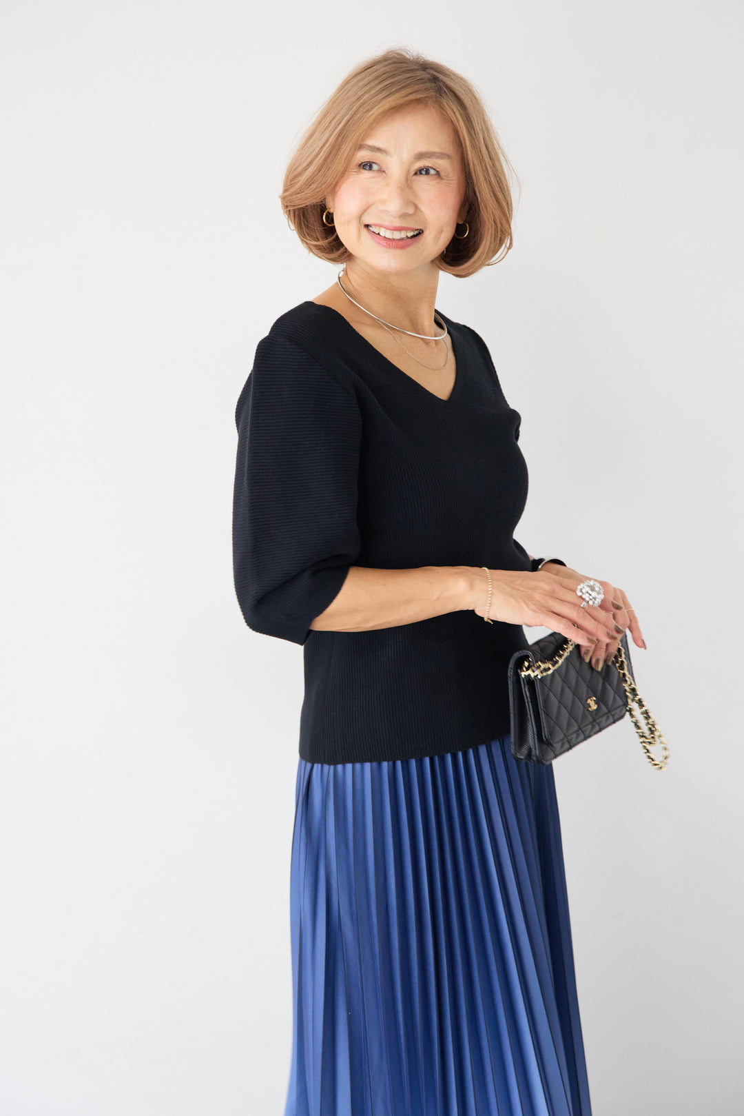 5分袖 Vネック リブプルオーバー