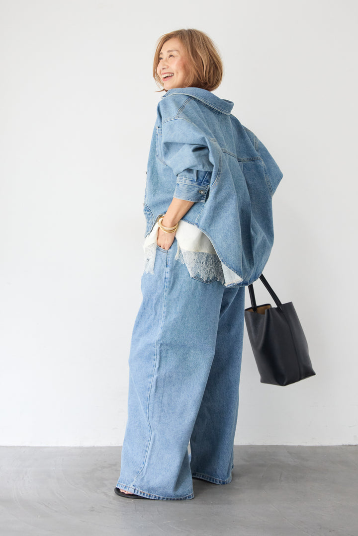 フロントタック・ワイドデニムパンツ
