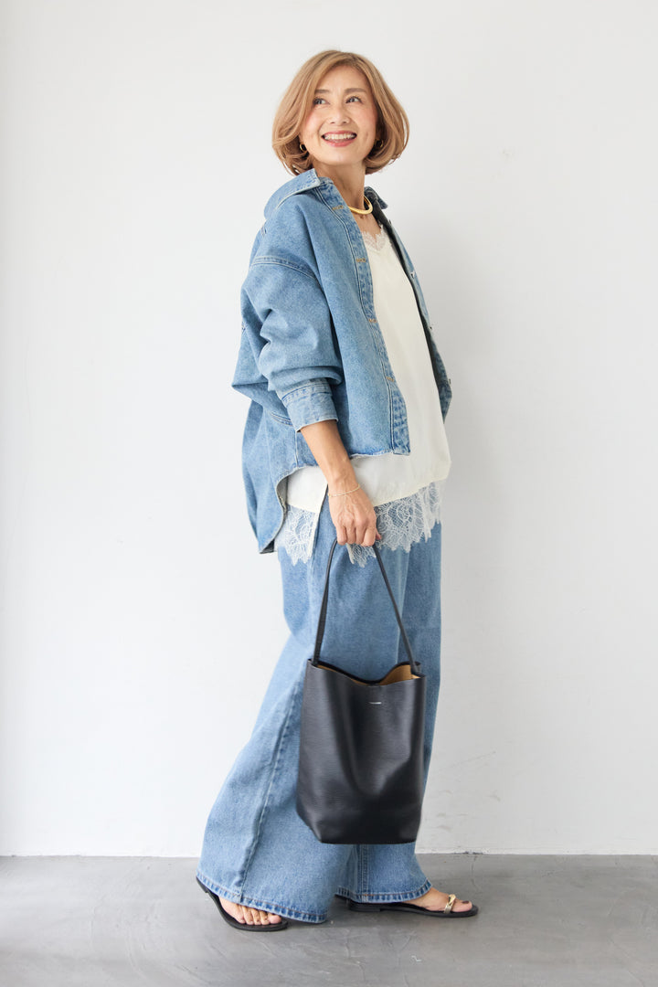 フロントタック・ワイドデニムパンツ