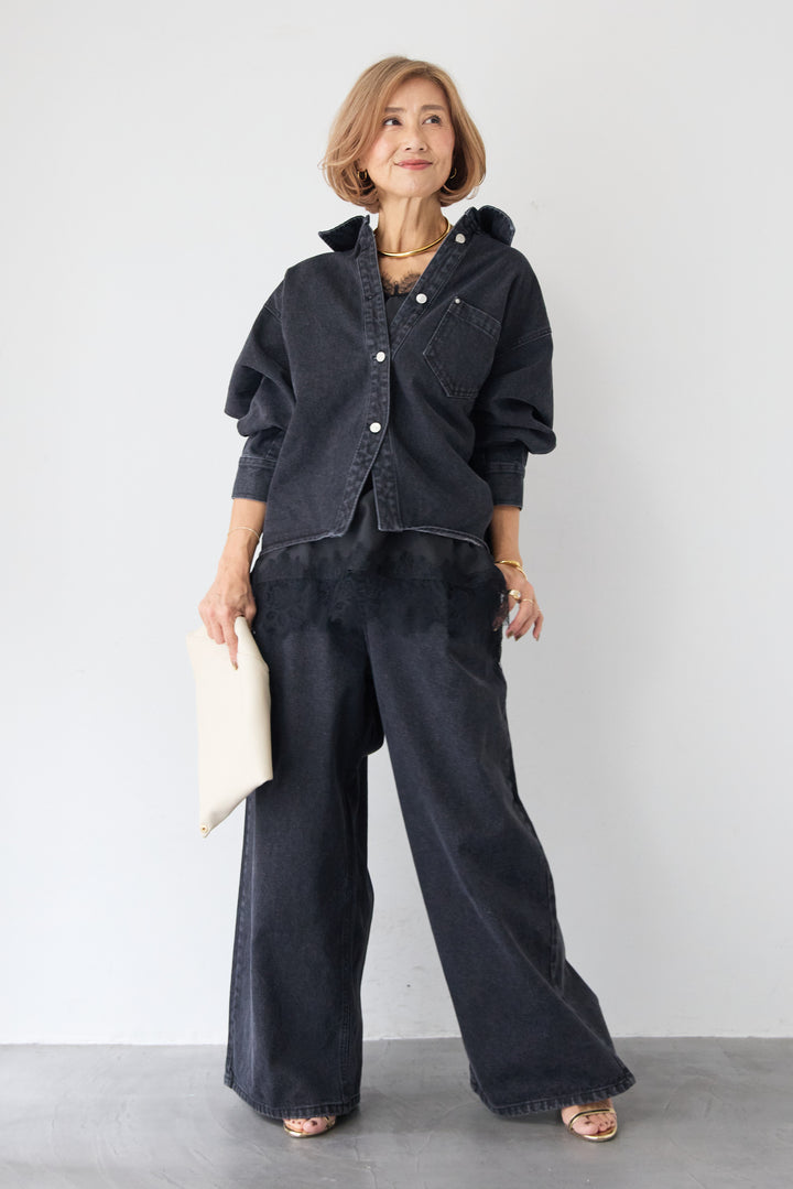 フロントタック・ワイドデニムパンツ
