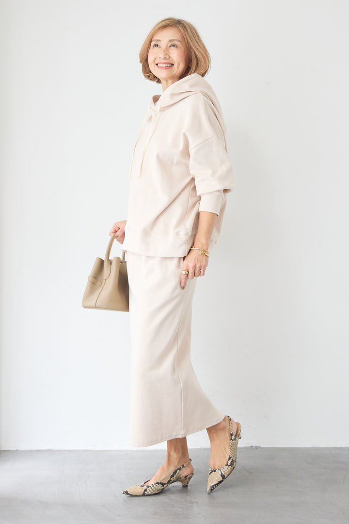 [SET]フーディパーカー＆タイトスカート セットアップ+シルキーエリュール レースキャミソール(2set)