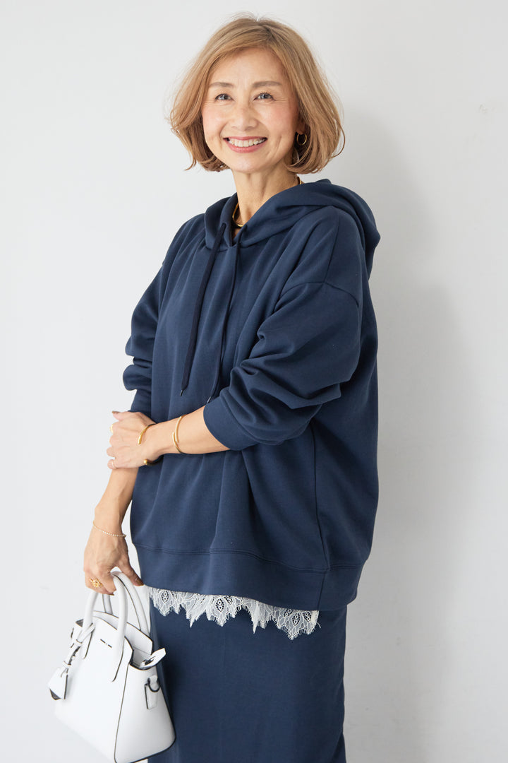 [SET]フーディパーカー＆タイトスカート セットアップ+シルキーエリュール レースキャミソール(2set)