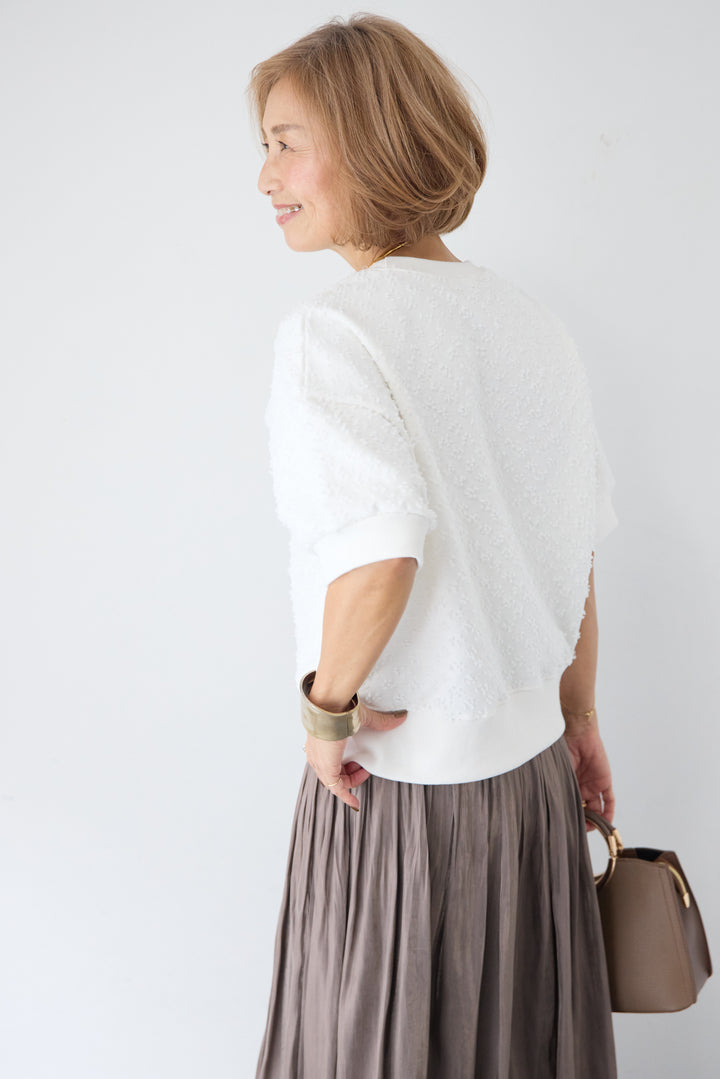 カットジャガード 5分袖 プルオーバー