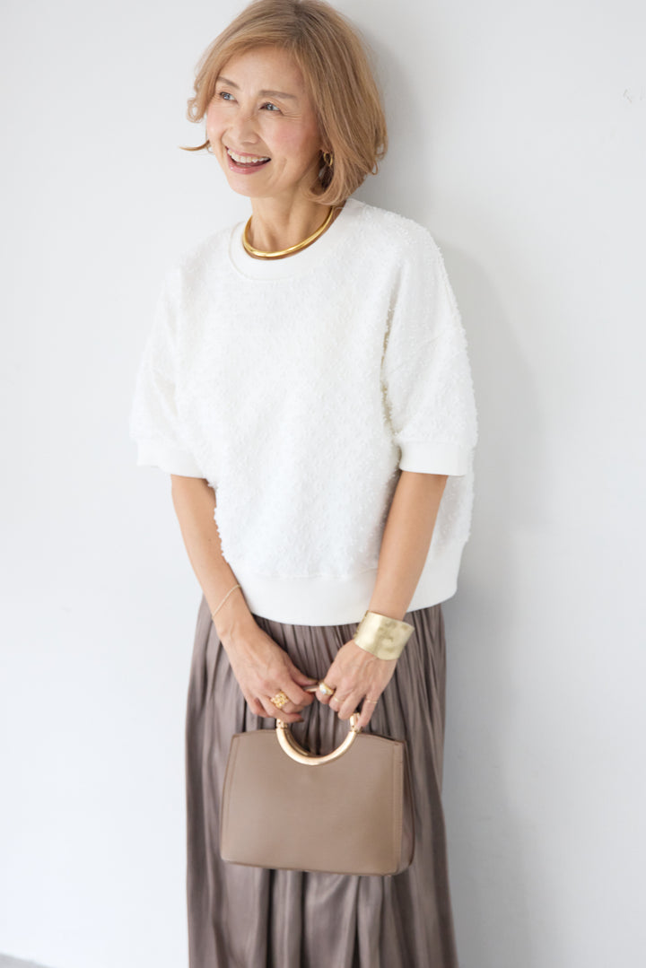 カットジャガード 5分袖 プルオーバー