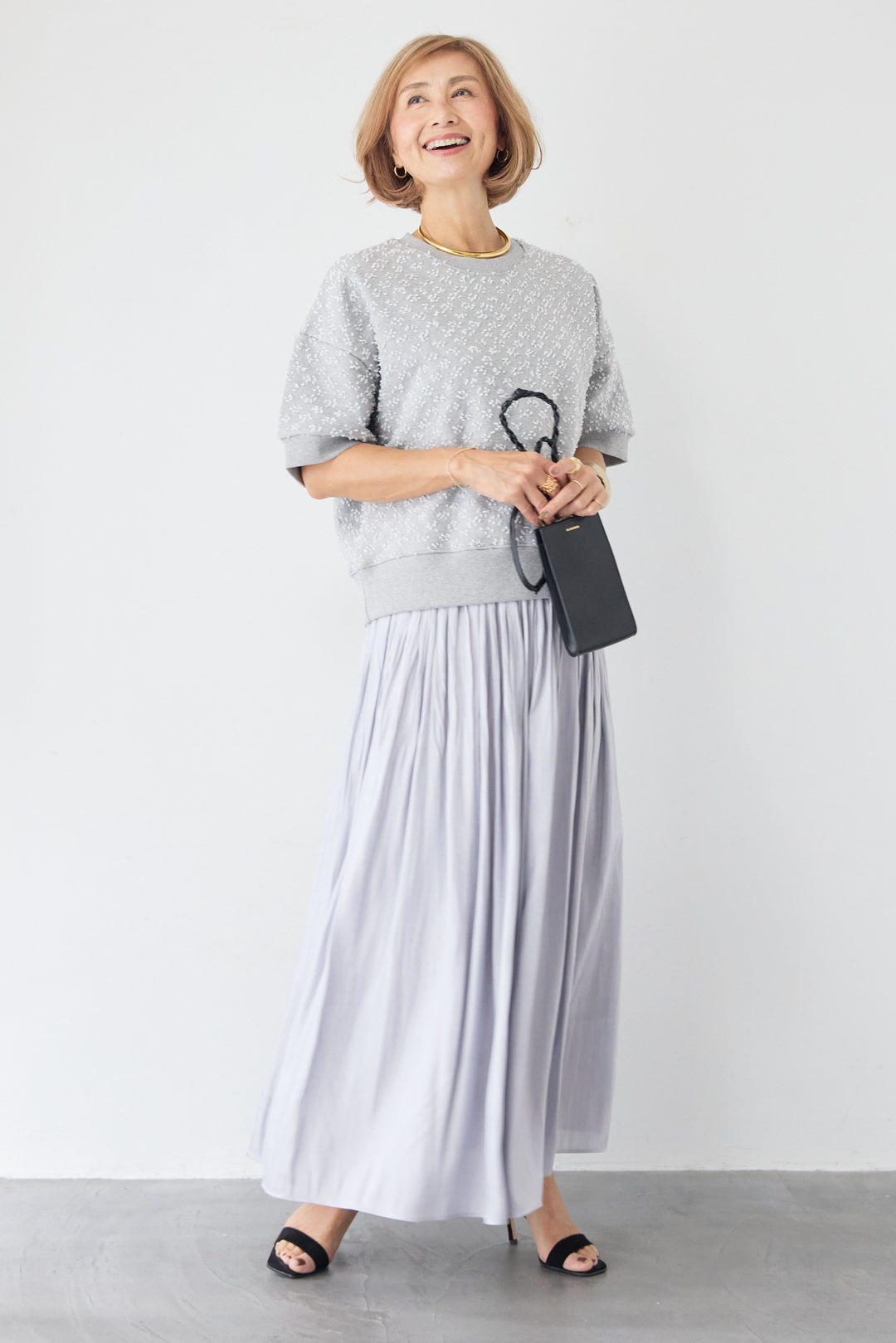 カットジャガード 5分袖 プルオーバー