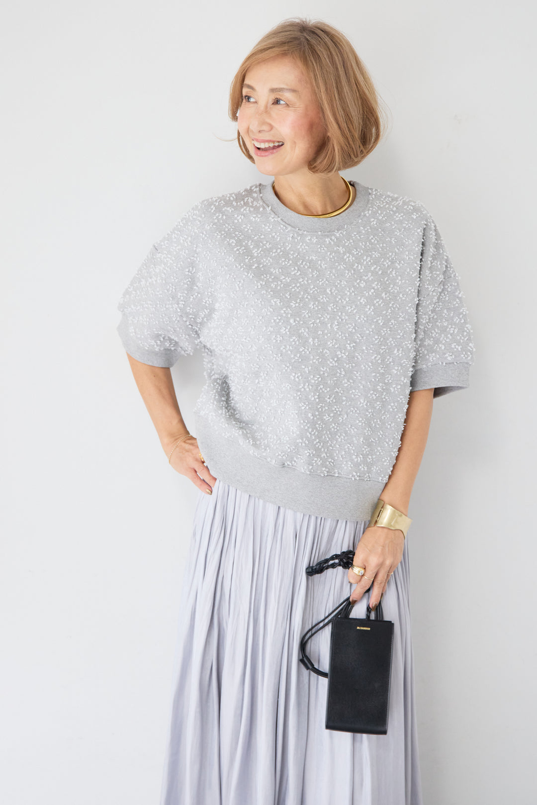 カットジャガード 5分袖 プルオーバー