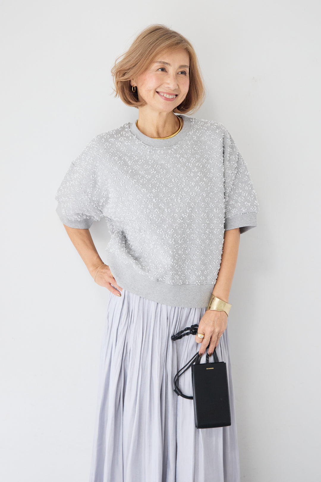 カットジャガード 5分袖 プルオーバー