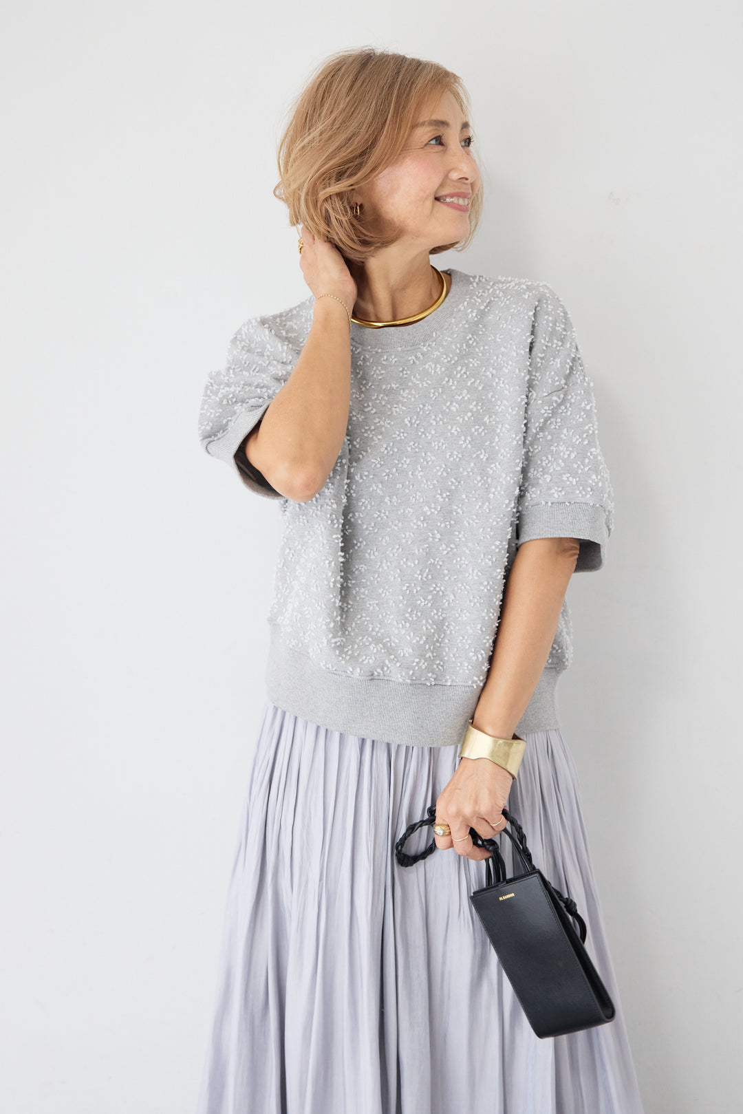 カットジャガード 5分袖 プルオーバー