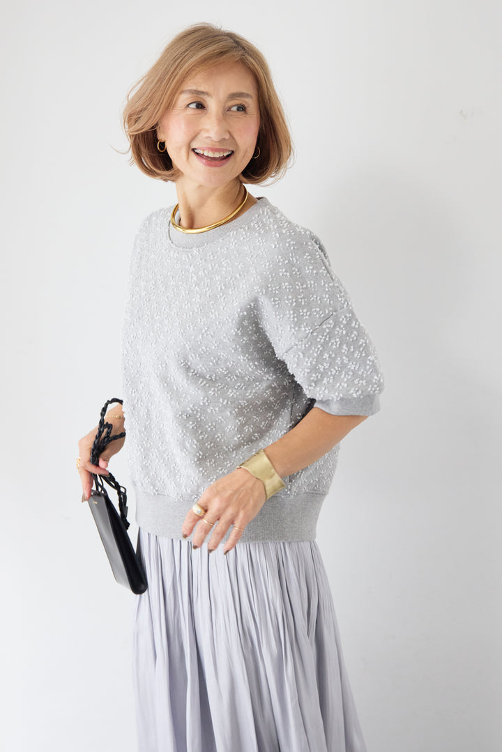 カットジャガード 5分袖 プルオーバー