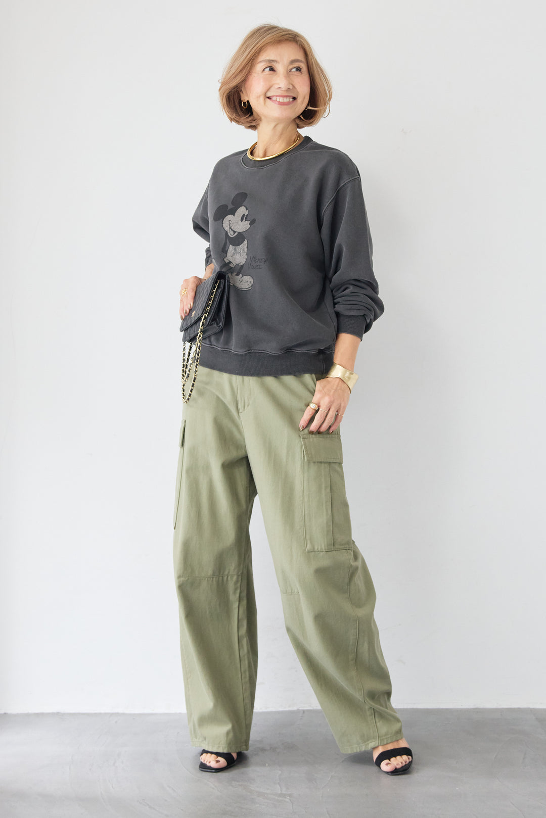 [SET]ヴィンテージライク ミッキースウェット+テンセルカーゴパンツ(2set)