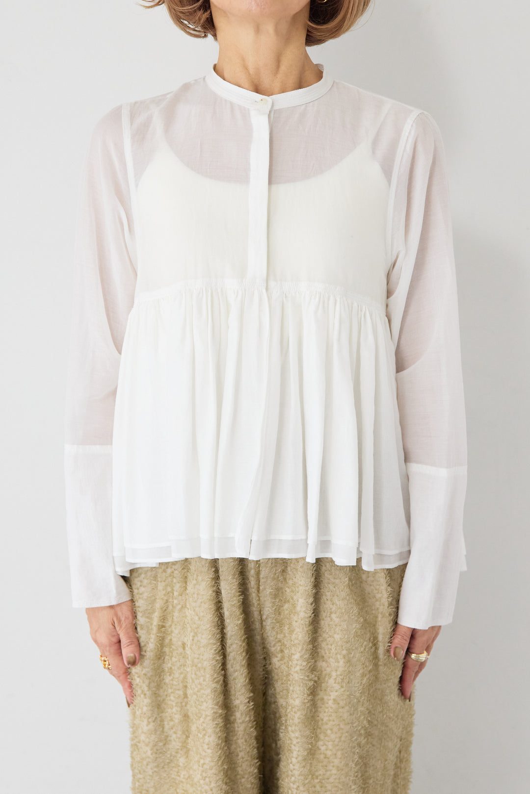 コットンシアー バンドカラーブラウス