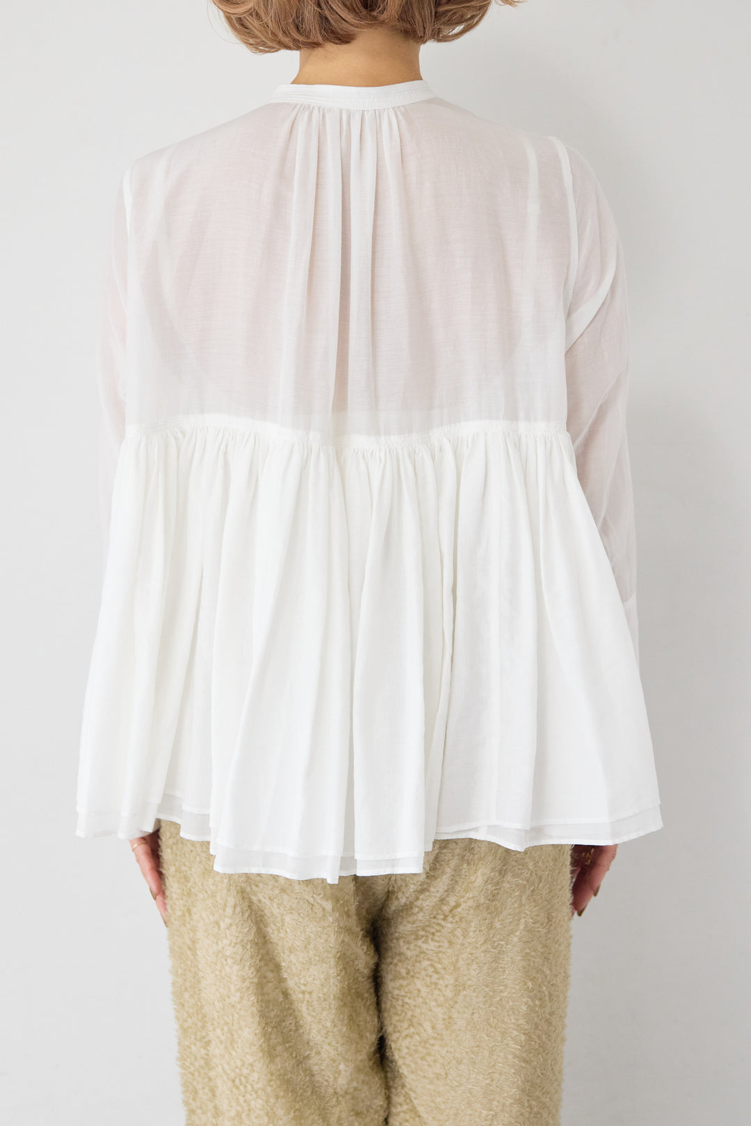 コットンシアー バンドカラーブラウス