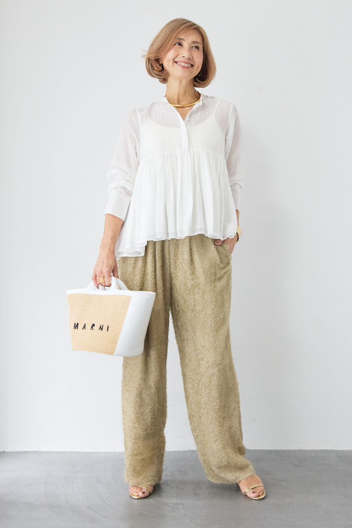 コットンシアー バンドカラーブラウス