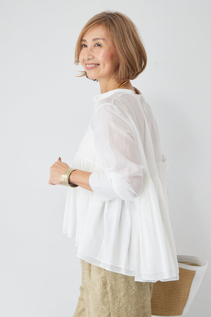 コットンシアー バンドカラーブラウス