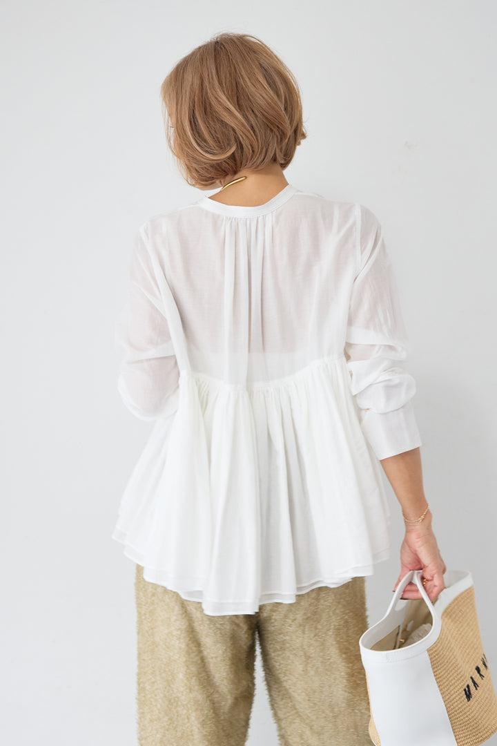 コットンシアー バンドカラーブラウス