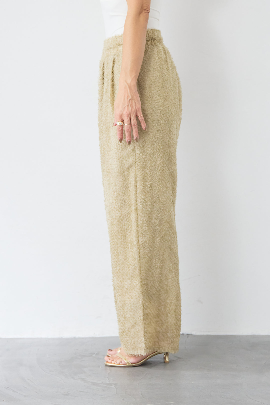 カットジャガード フリンジ ワイドパンツ