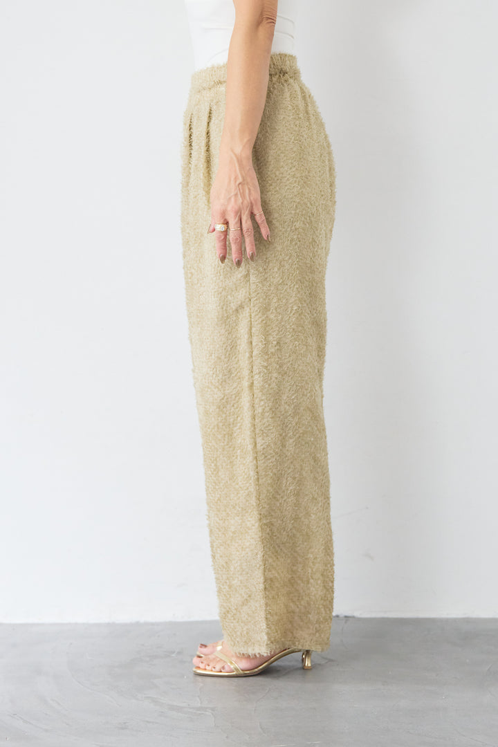 [SET]コットンシアー バンドカラーブラウス+カットジャガード フリンジ ワイドパンツ(2set)