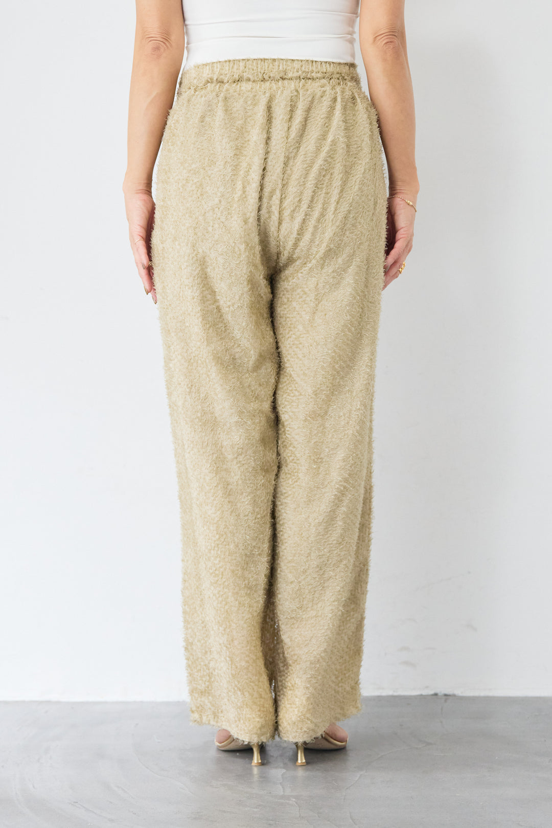 [SET]コットンシアー バンドカラーブラウス+カットジャガード フリンジ ワイドパンツ(2set)