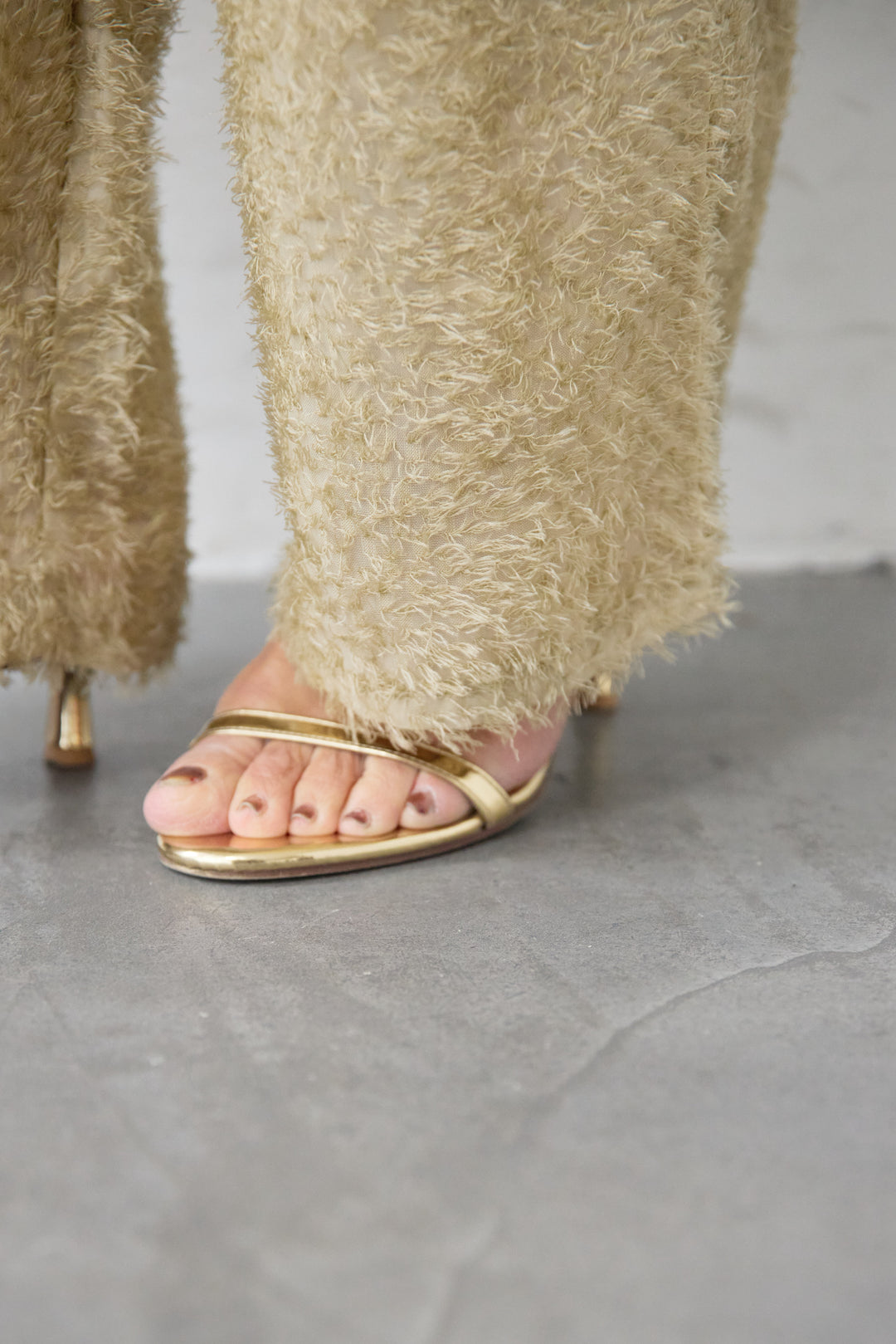 カットジャガード フリンジ ワイドパンツ