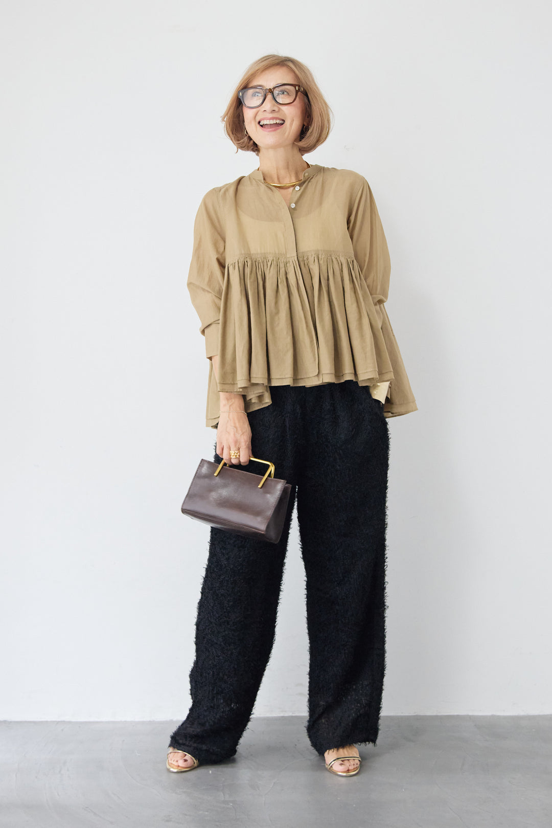 カットジャガード フリンジ ワイドパンツ