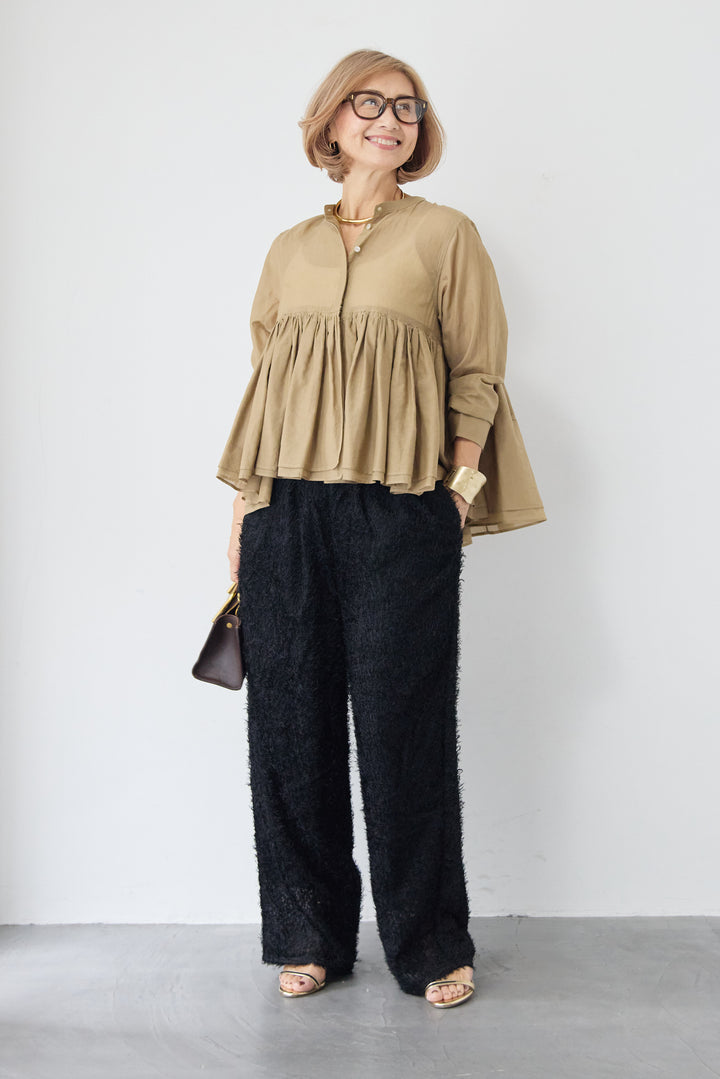 コットンシアー バンドカラーブラウス