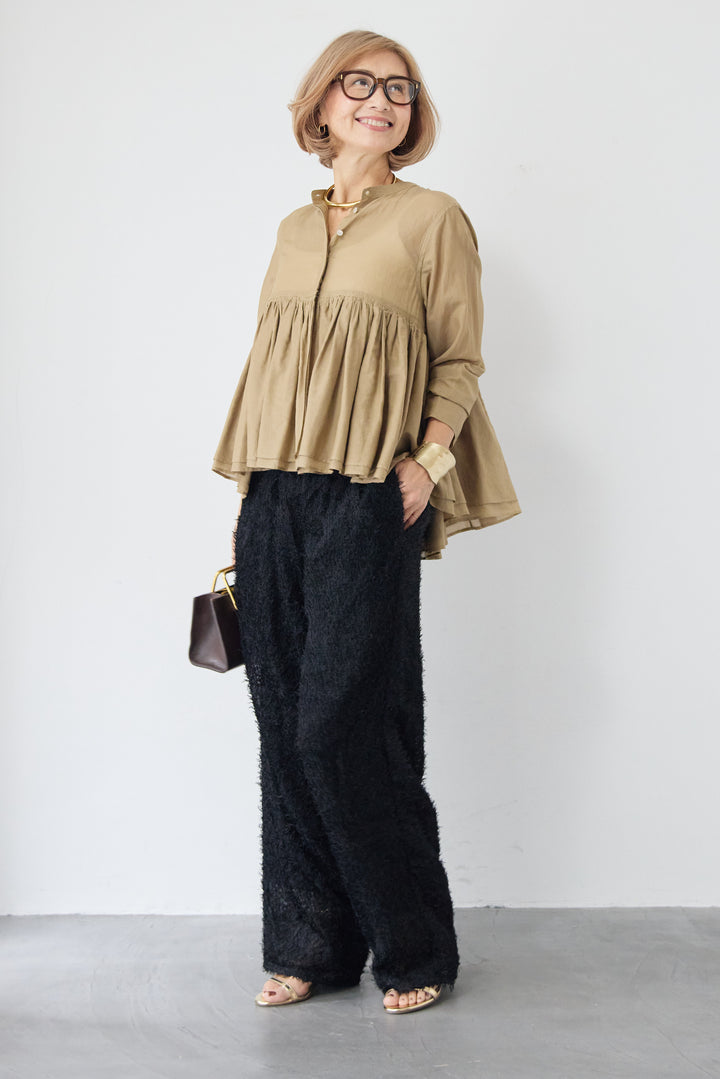 コットンシアー バンドカラーブラウス