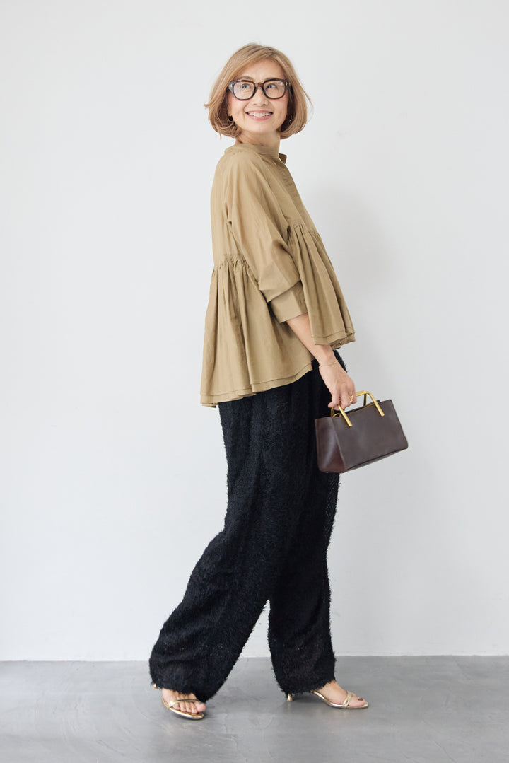 コットンシアー バンドカラーブラウス