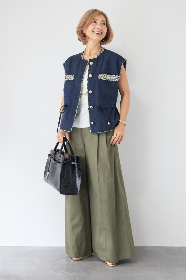 ハイウエスト タックワイドパンツ