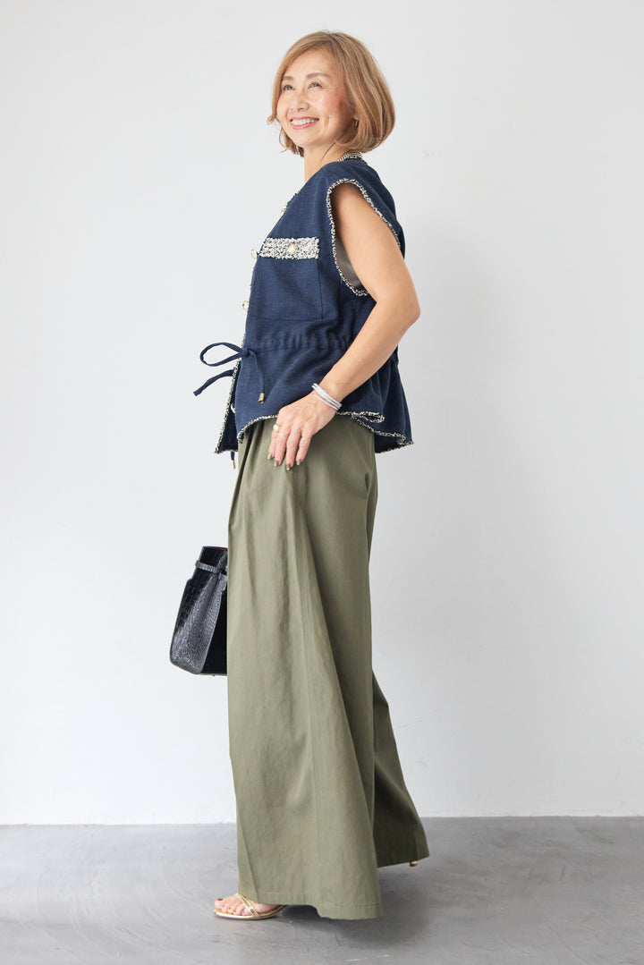 ハイウエスト タックワイドパンツ