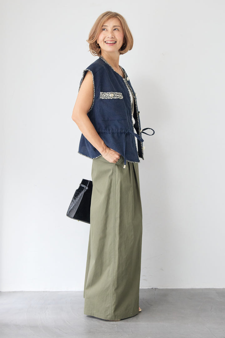 ハイウエスト タックワイドパンツ