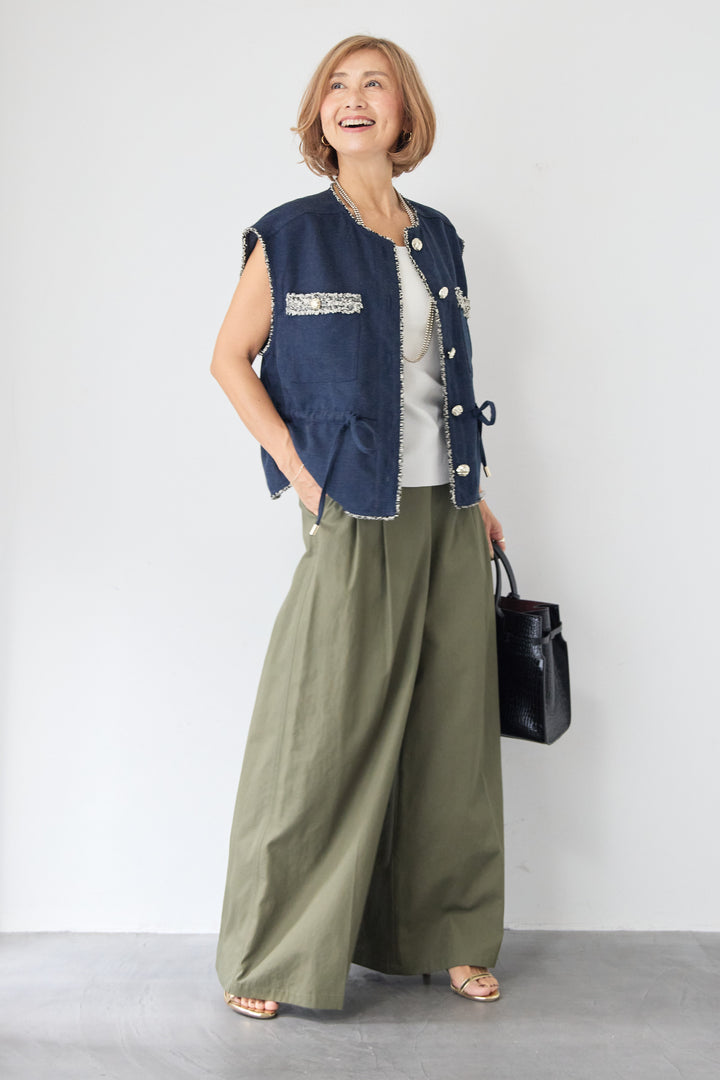 ハイウエスト タックワイドパンツ