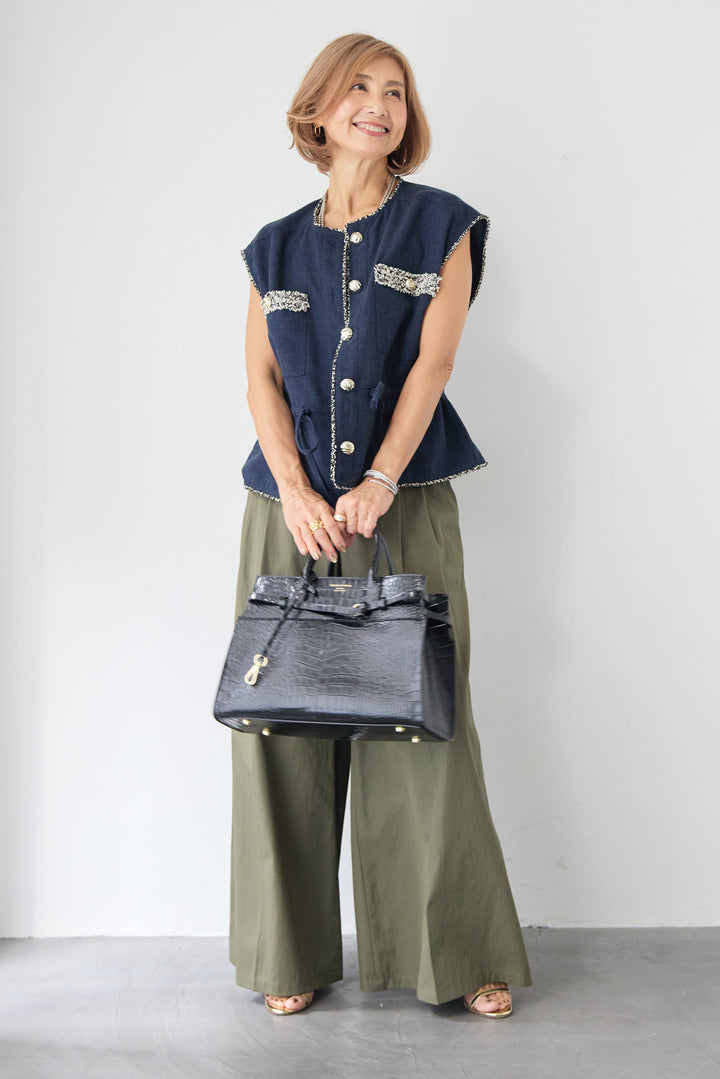 ハイウエスト タックワイドパンツ