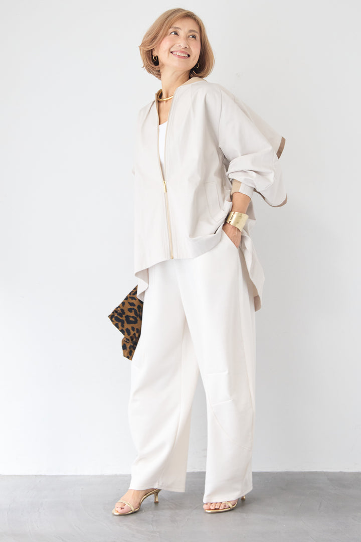 バックフレア 切替ジップアップブルゾン