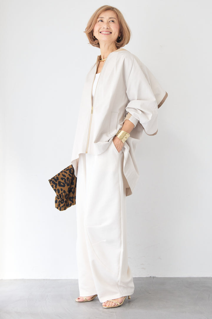 バックフレア 切替ジップアップブルゾン