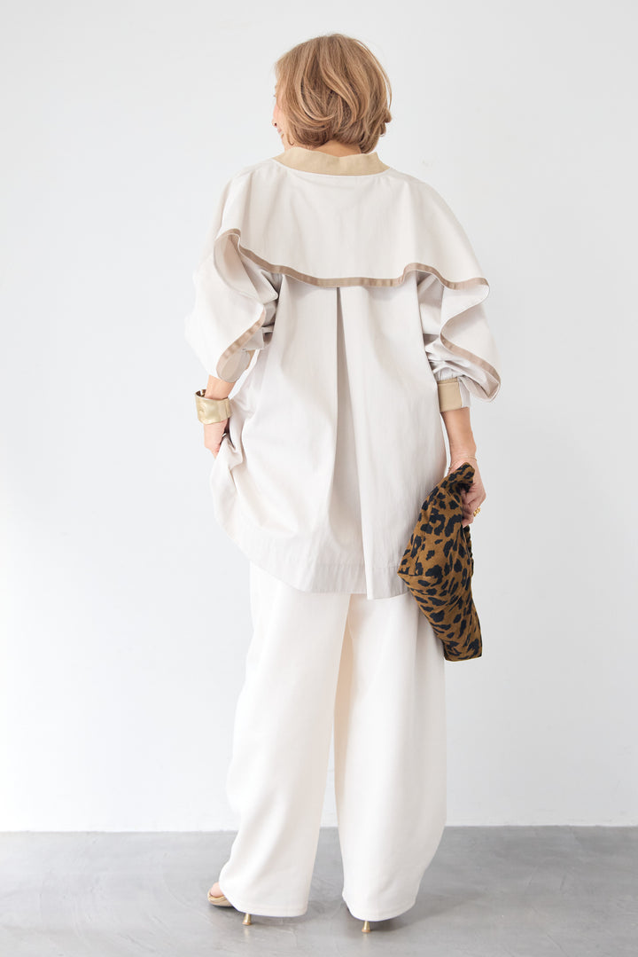 バックフレア 切替ジップアップブルゾン