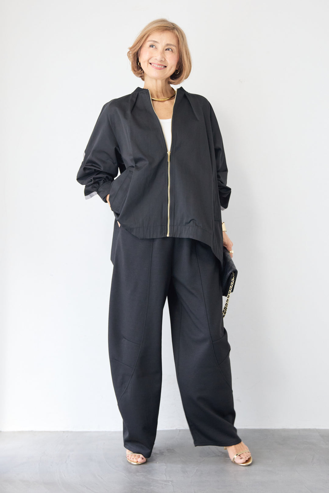 バックフレア 切替ジップアップブルゾン