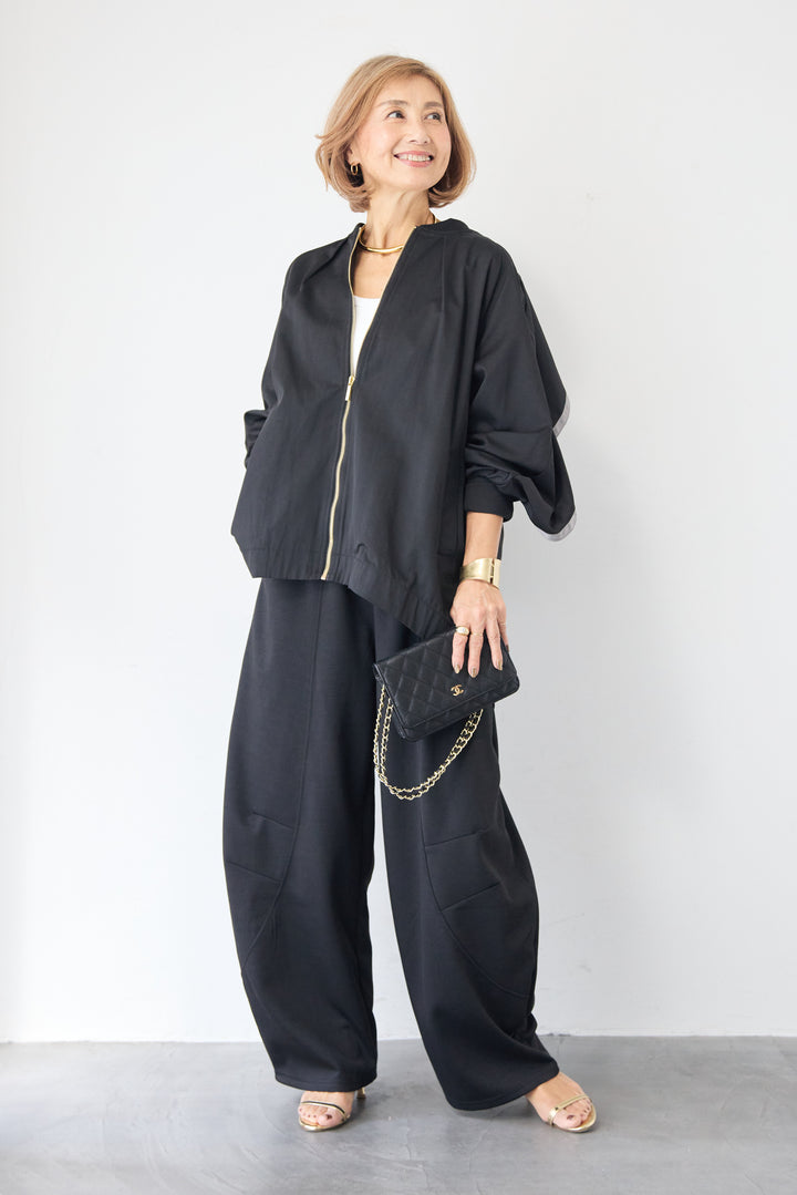 バックフレア 切替ジップアップブルゾン