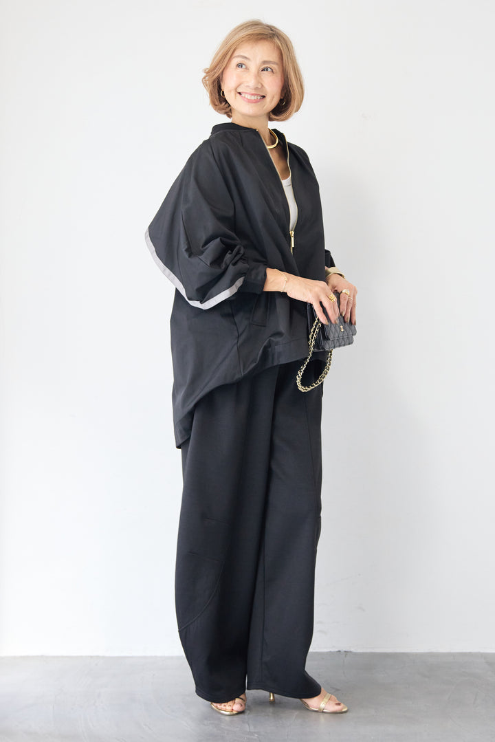 バックフレア 切替ジップアップブルゾン