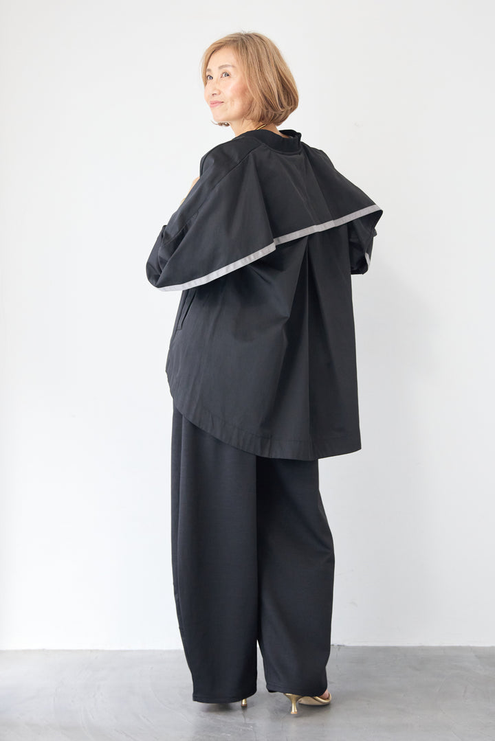 バックフレア 切替ジップアップブルゾン