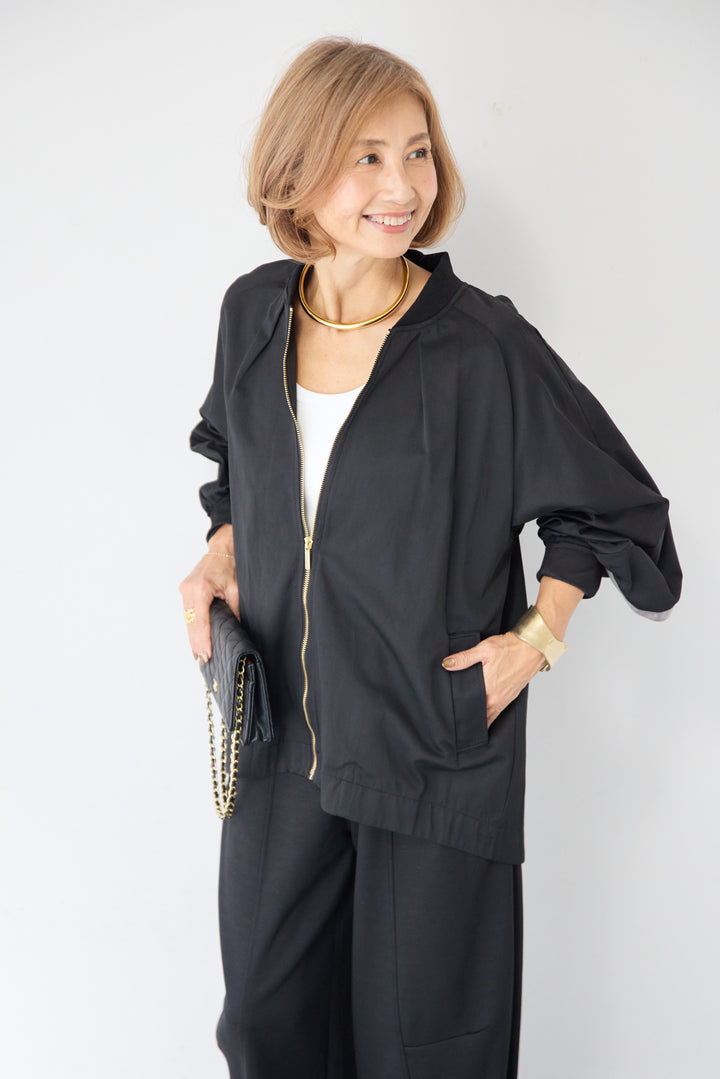 バックフレア 切替ジップアップブルゾン