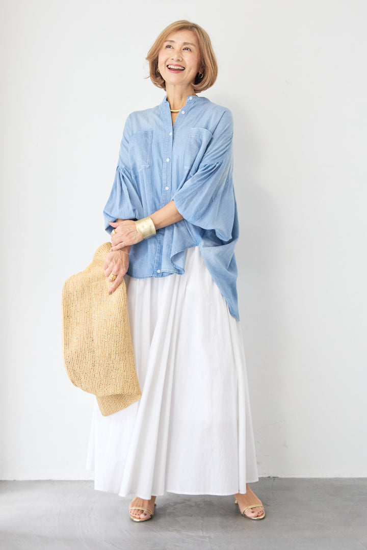 デニム調ボリュームスリーブシャツ